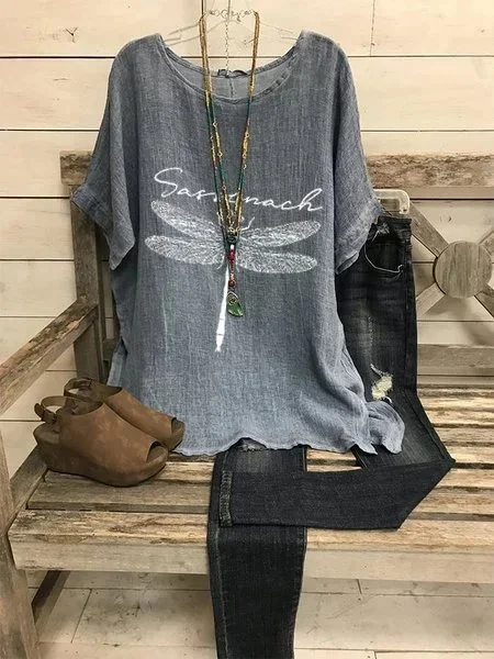 Short Sleeve Cotton-Blend Animal Shirts & Tops Zaesvini