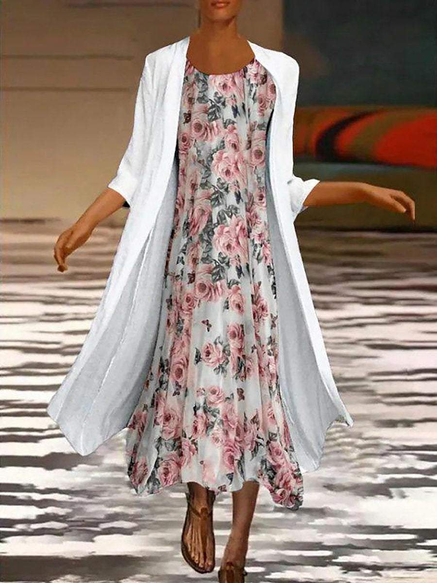 Casual Vacation Floral Regular Fit Crew Neck Two Piece Sets