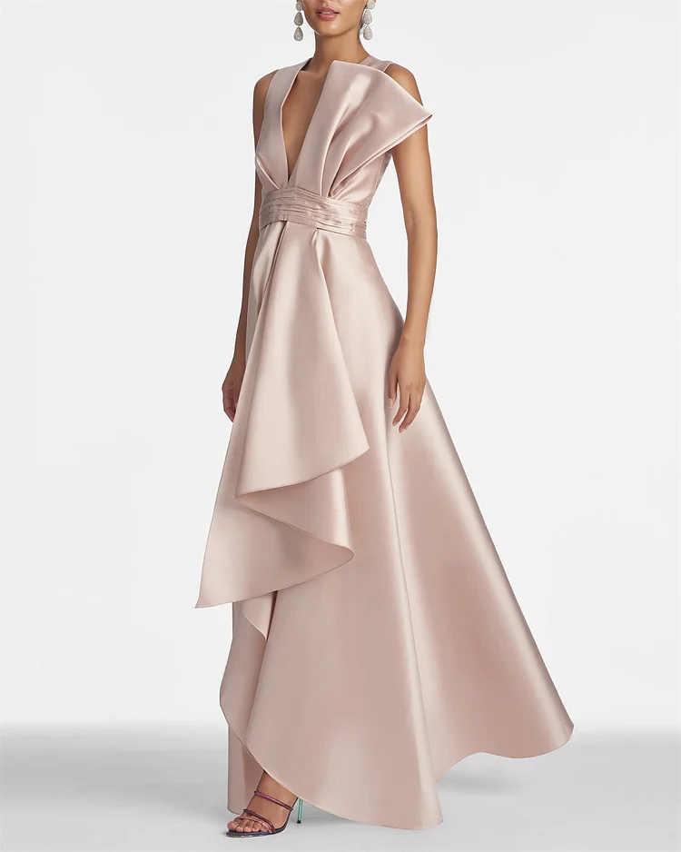 Elegant V-Neck Irregular Sleeveless Dress - 01​