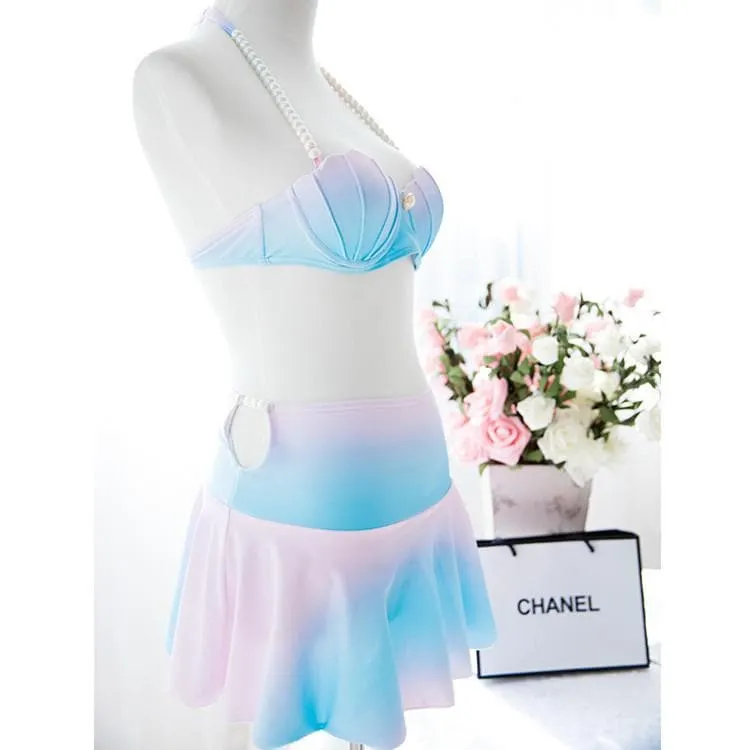 S XL Pastel Mermaid Swimsuit Sea Shell Bikini And Skirt Set SP167361