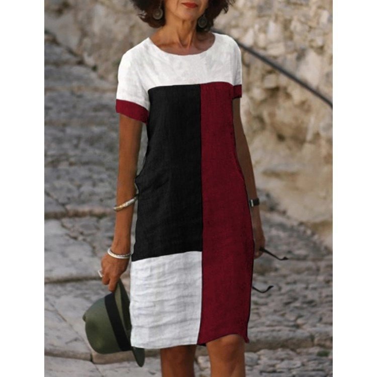 Check Print Crew Neck Short Sleeve Dress socialshop