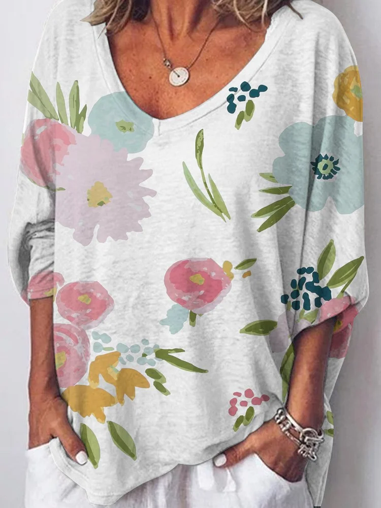 Bestdealfriday Colorful Flower Graphic Long Sleeve Tee