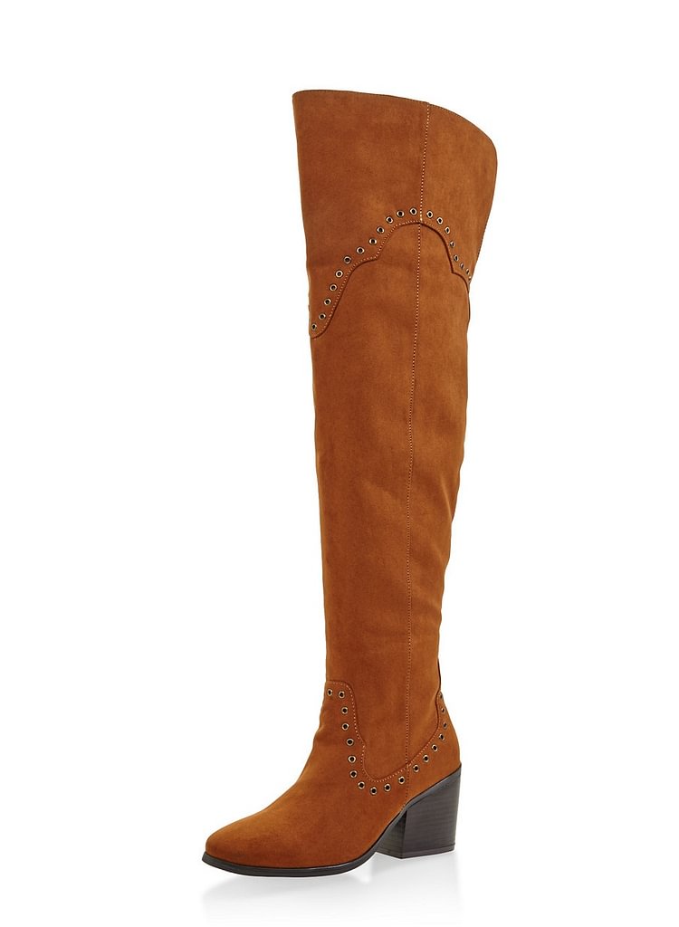 Brown Suede Long Boots Block Heel Over-the-knee Boots |FSJ Shoes