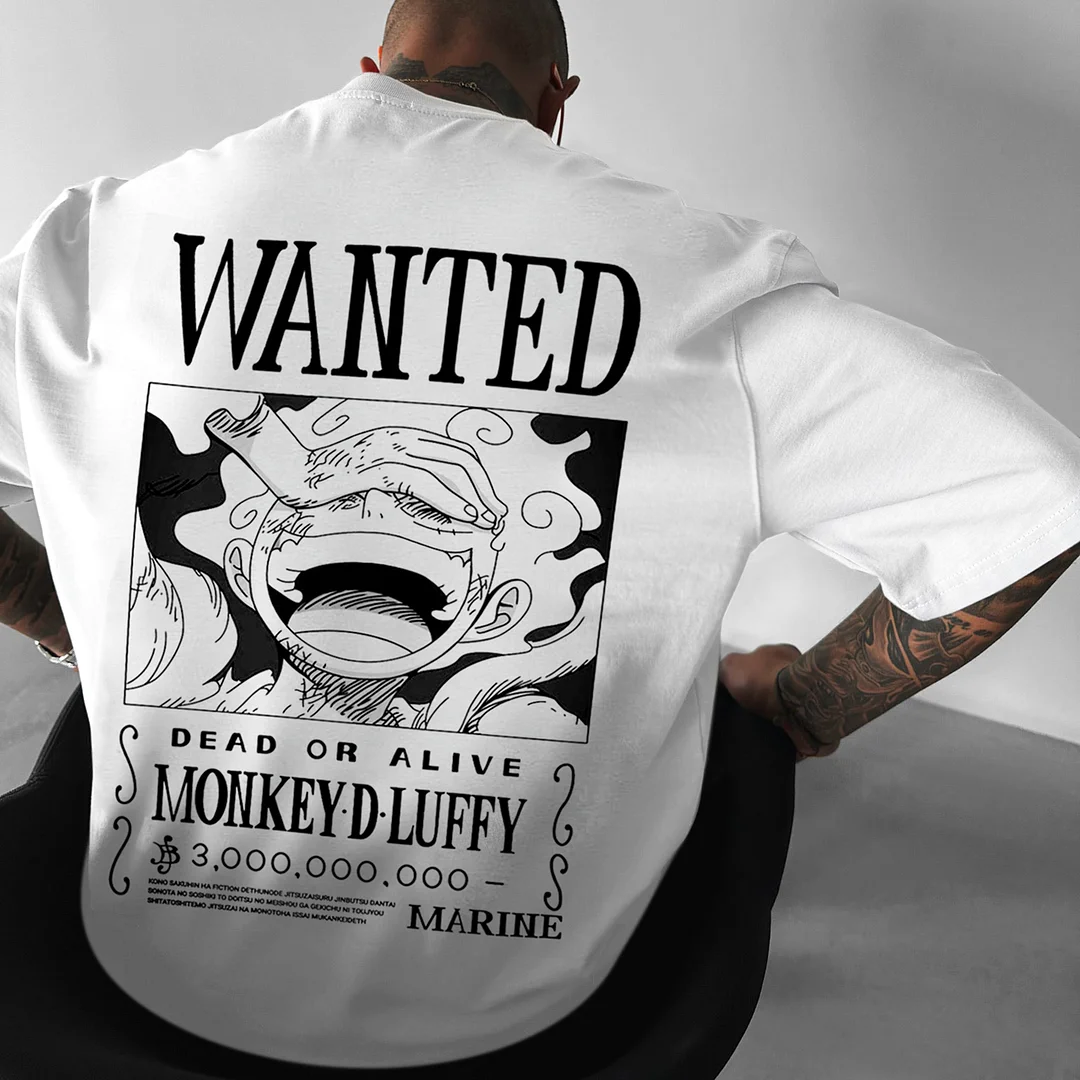 Oversized "One Piece"Wanted Monkey.D.LuffyTee-barclient