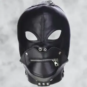 pornhint Pornhint Zipper Mouth Bondage Hood | Genuine Cowhide Leather Mask | Bondage hood | BDSM fetish leather mask