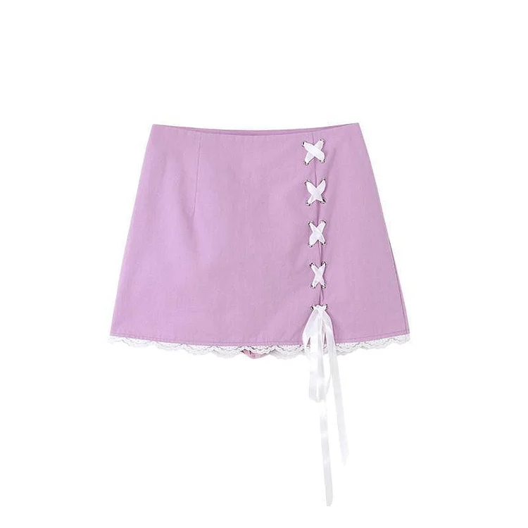 Sweet Kawaii Cute Slim Purple Short Bow Skirt SS1941