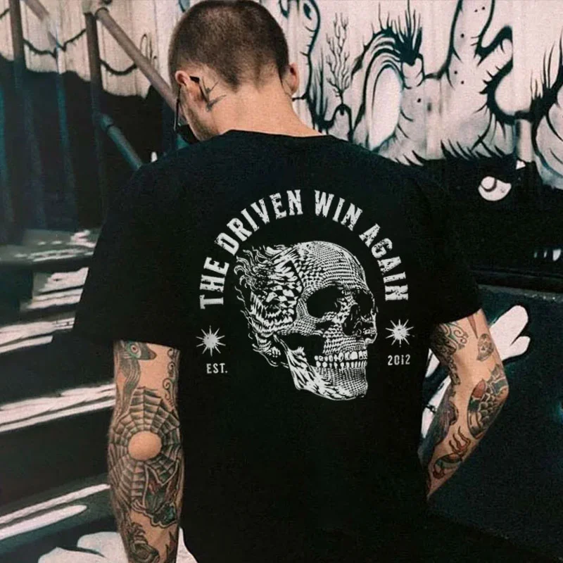 THE DRIVEN WIN AGAIN Skull Black Print T-Shirt