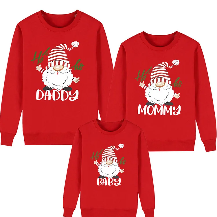 Daddy & Mommy & Baby Gnomes Christmas Long Sleeve Hoodie Matching Family Sweatshirt(Red)