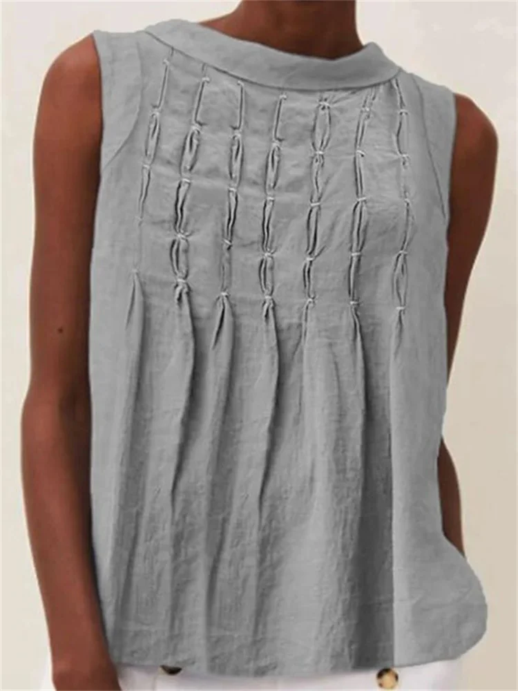 Classic Pintucked Comfy Linen Cotton Tank Top