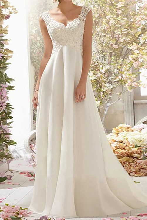 Lace And Tulle Backless Chiffon Wedding Dress