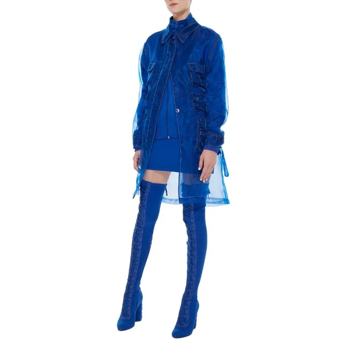 Royal Blue Lace-Up Over-The-Knee Block Heel Boots Vdcoo