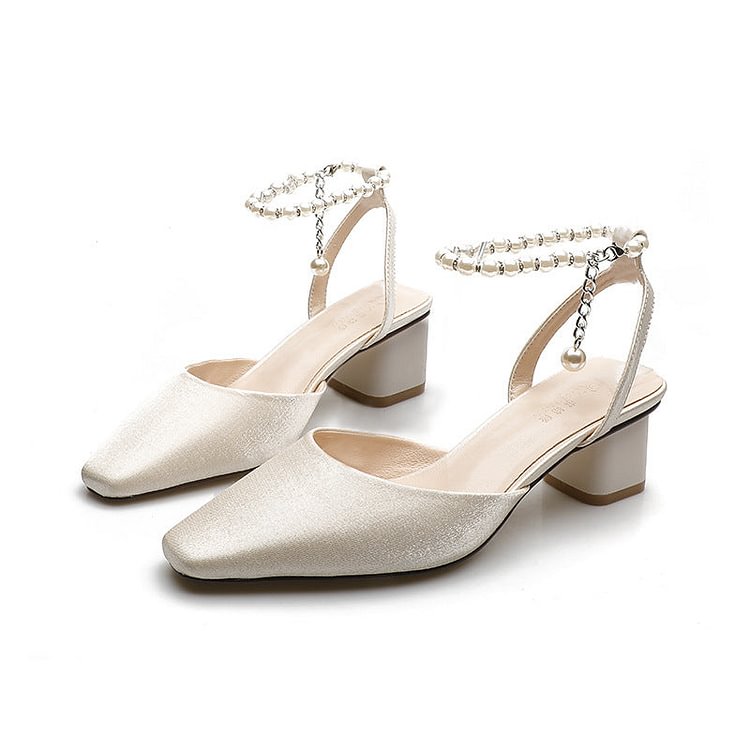 Satin Pearl Covered Toe Slingback Sandals