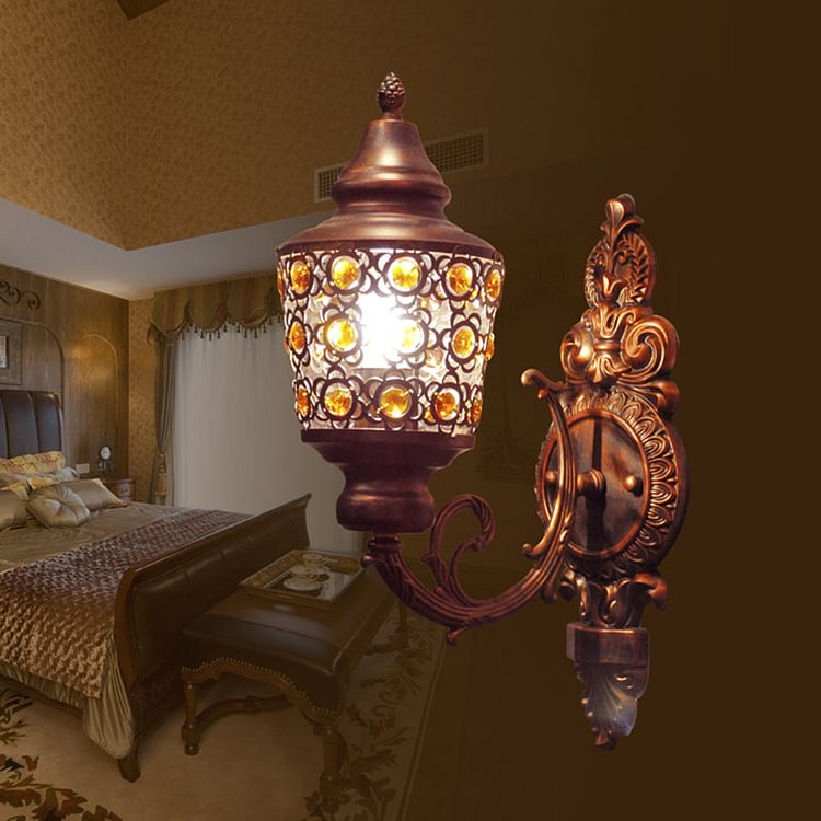 Bohemian Lantern Sconce Wall Lighting 1-Head Metal Wall Mount Lamp in Copper for Bedroom