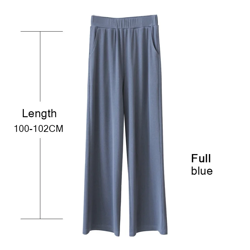 2023 Summer Ice Silk Women's Pants High Waist Wide Leg Trousers Female Stacked Loose Beige Khaki Casual Pants Capri Streetwear