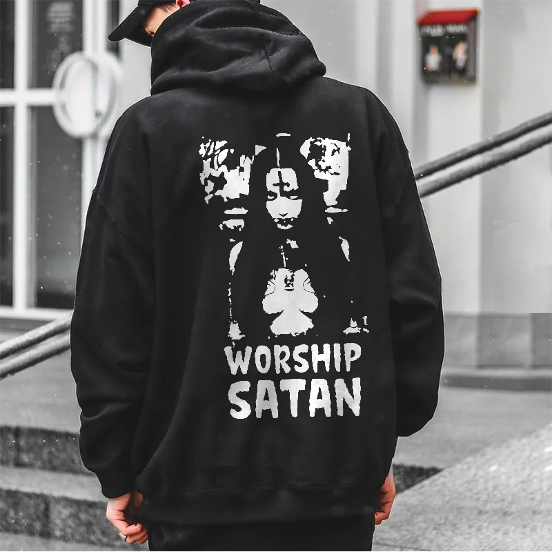 Worship Satan Printed Men's Hoodie -  