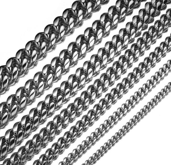 Cuban Chain for Men Chunky Miami Cuban Link Chain Sliver Titanium Stainless Steel Thick Cuban Link Chain Boys Gift 8.5/16/18/20/22/24/26/28/30/32 Inches