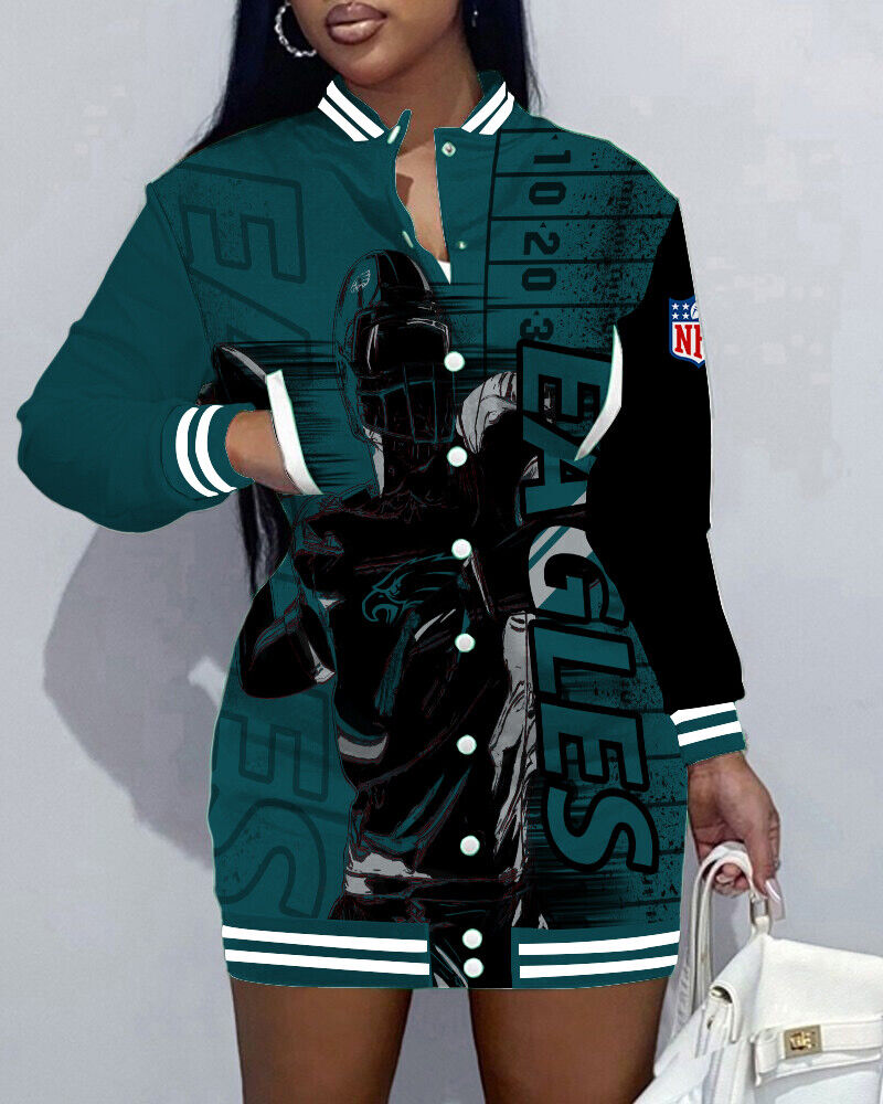 Philadelphia Eagles Limited Edition Button Down Long Sleeve Jacket Dress