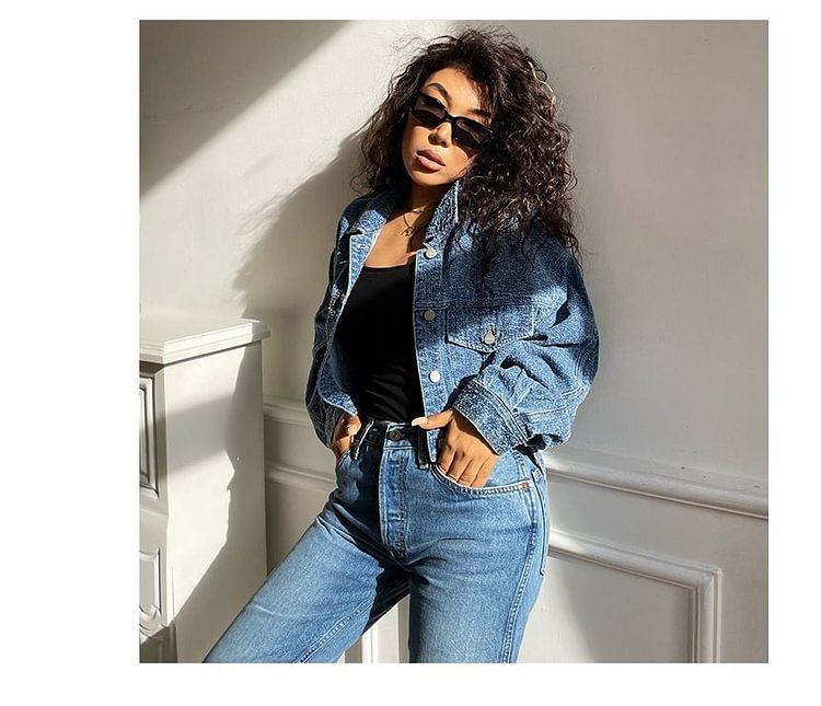Denim Cropped Shirt Jacket E278