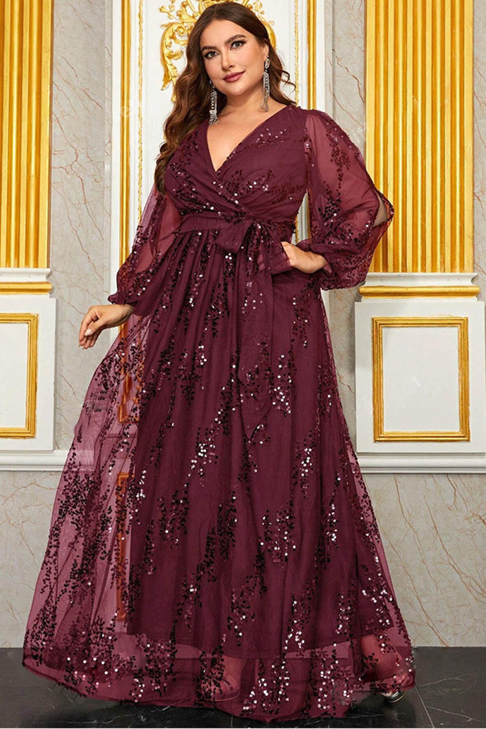 knee length dresses for ladies Tabitha Burgundy Mesh Lantern Sleeve Mini Dress (Archive Sale) main image 1