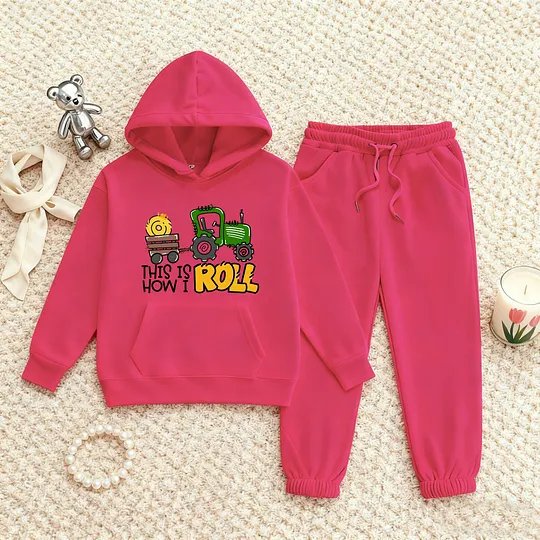 【2Y-13Y】Festive Fleece-Lined Hoodie And Jogger Set This Is How I Roll Design For Kids