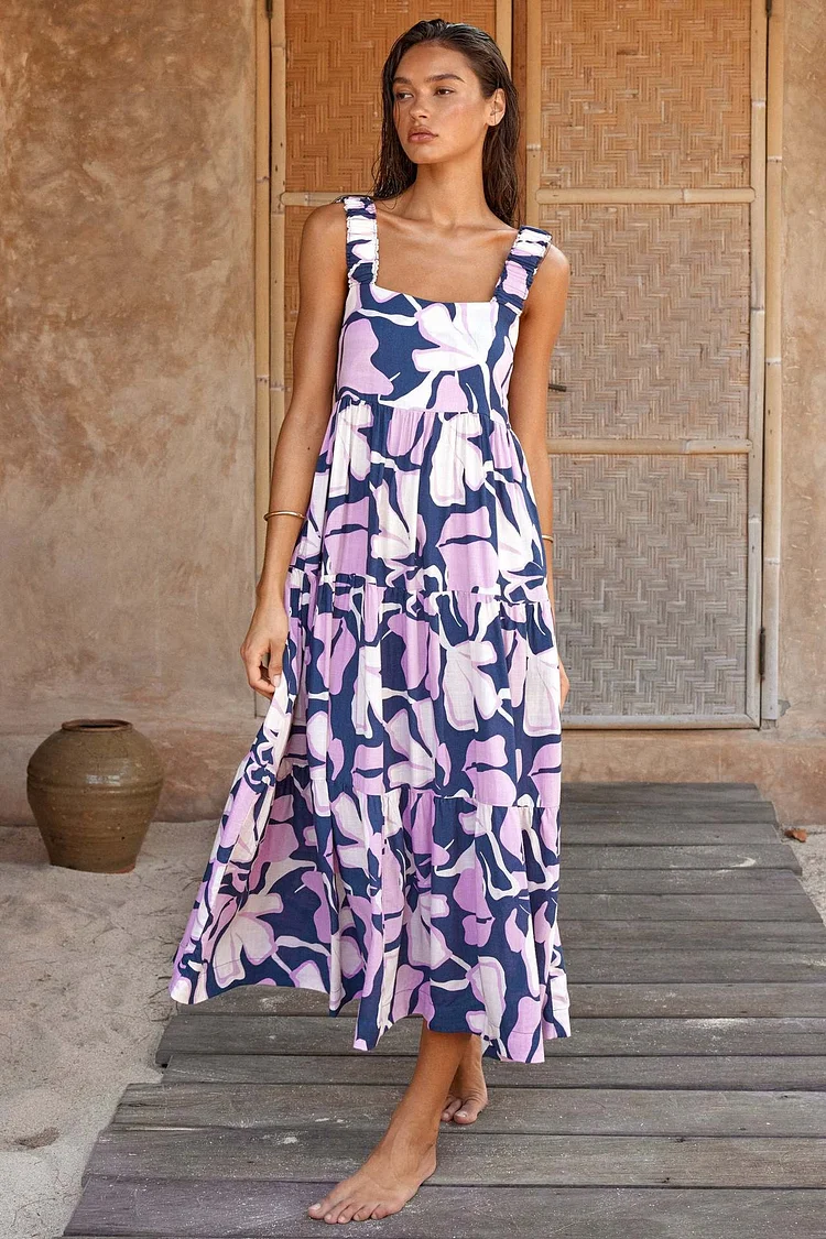 Sling Backless Printed Strapless  A-Line Dress