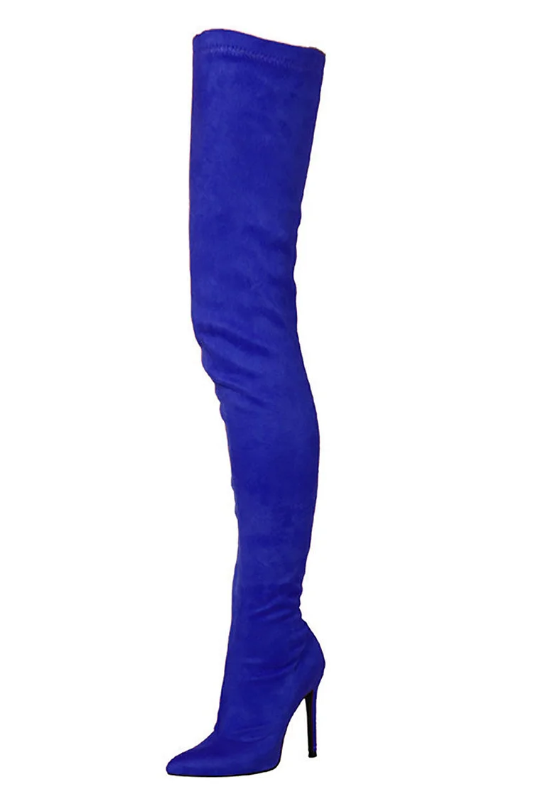 Stretchy Velvet Thigh High Pointed Toe Stilletto Boots