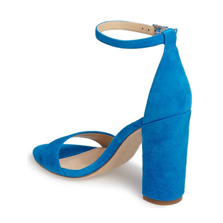 Cobalt Blue Shoes Ankle Strap Chunky Heel Office Sandals by FSJ |FSJ Shoes