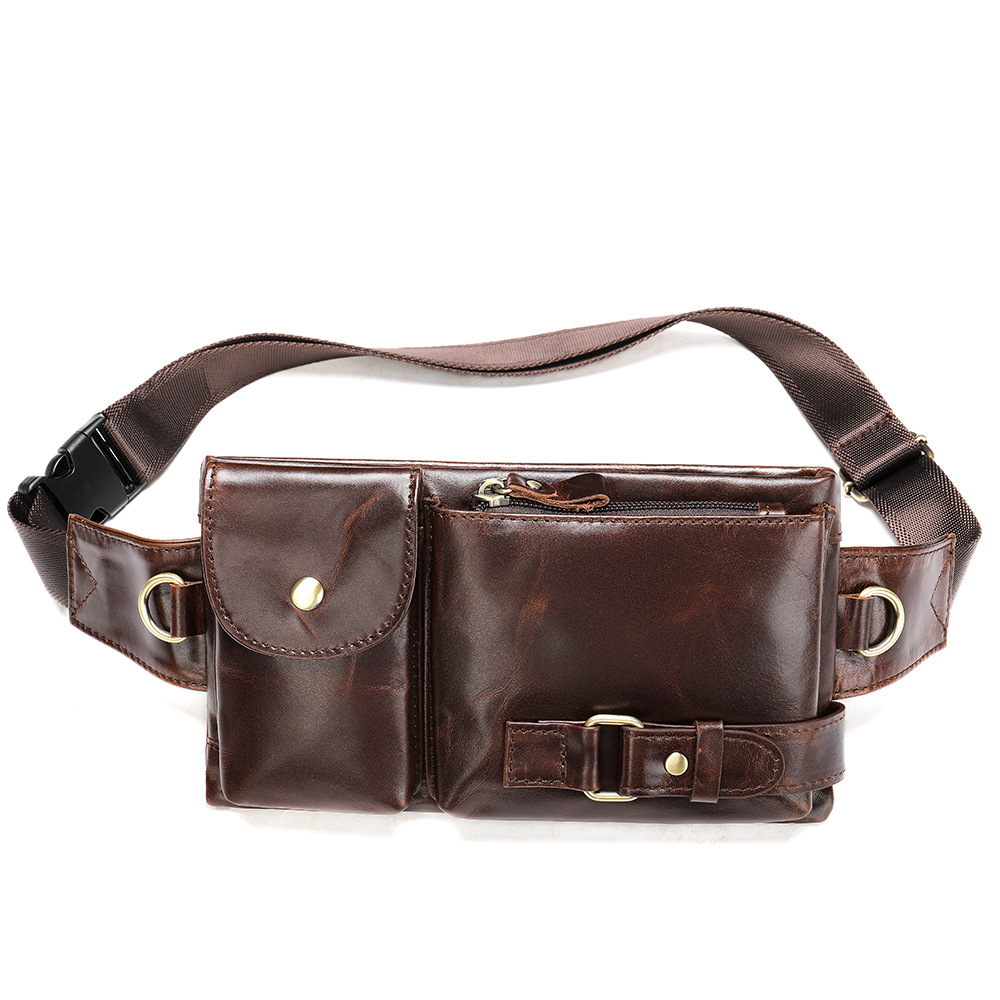 Men's Genuine Leather Fanny Pack Adjustable Waistband Multiple Waist Bag  | ARKGET