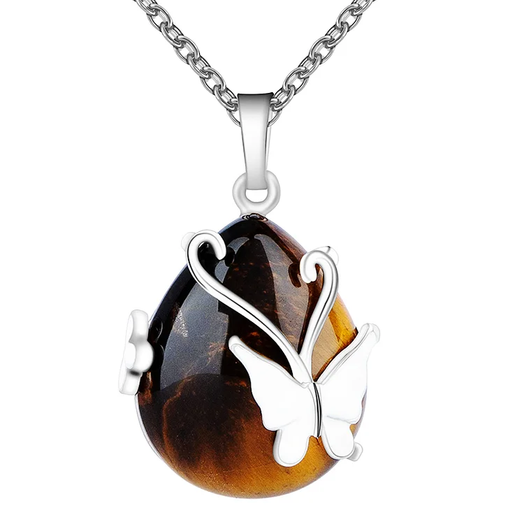 Crystal Butterfly Wings Gemstone Necklace-Tiger Eye