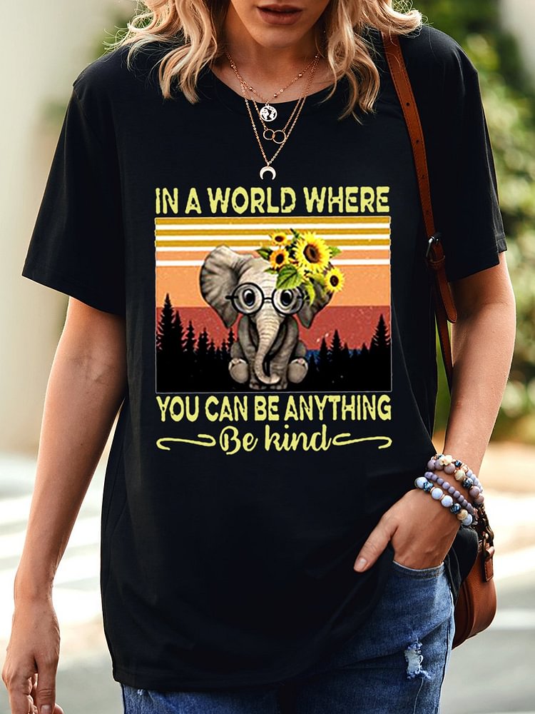 Bestdealfriday Sunflower Elephant Graphic Letter Print Short Sleeve Tee 10712893