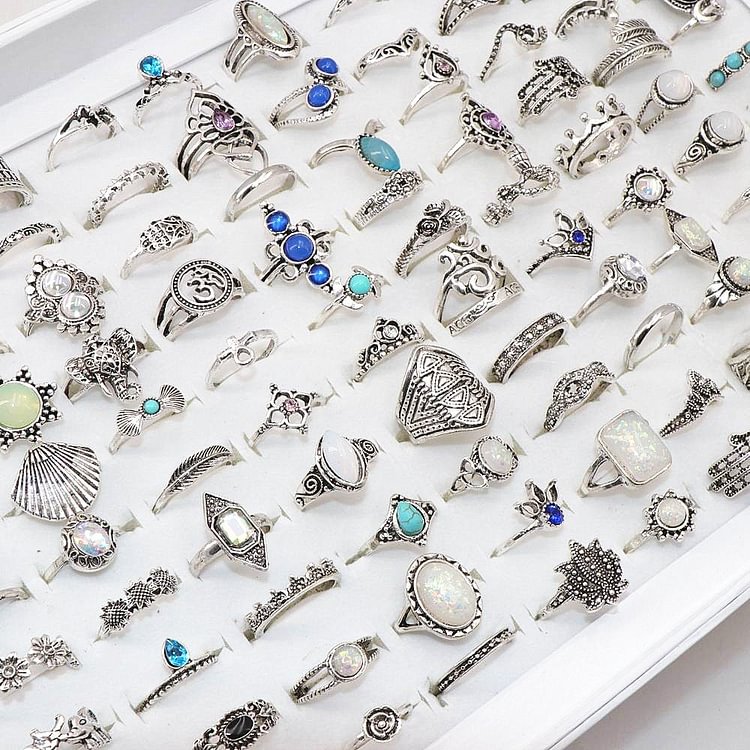 YOY-Diy Bohemia Vintage Silver Flower Finger rings