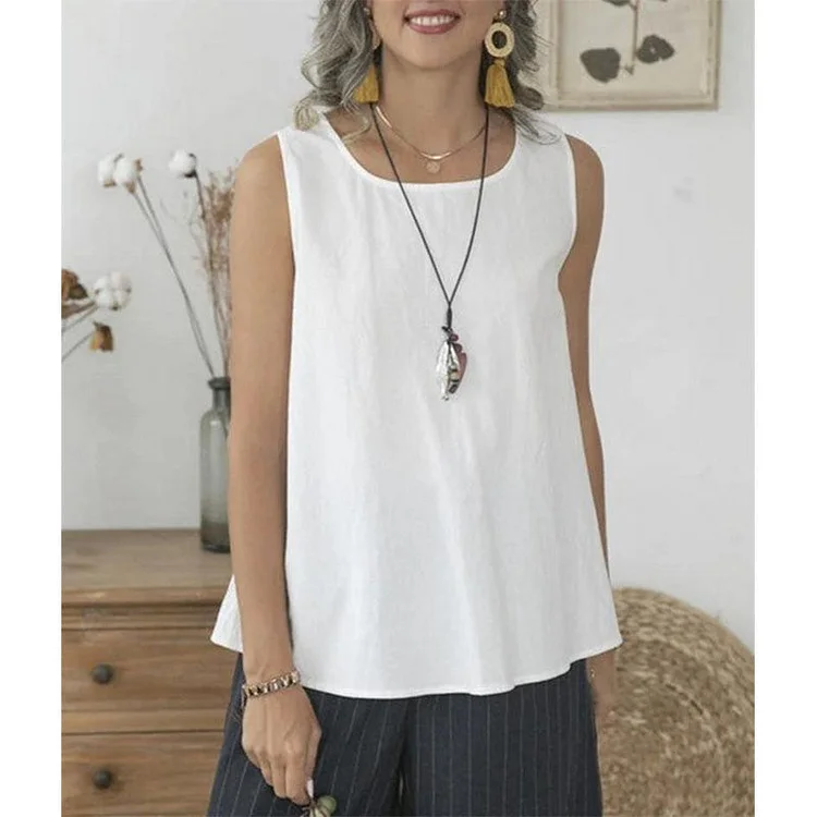 New cotton linen sleeveless shirt socialshop