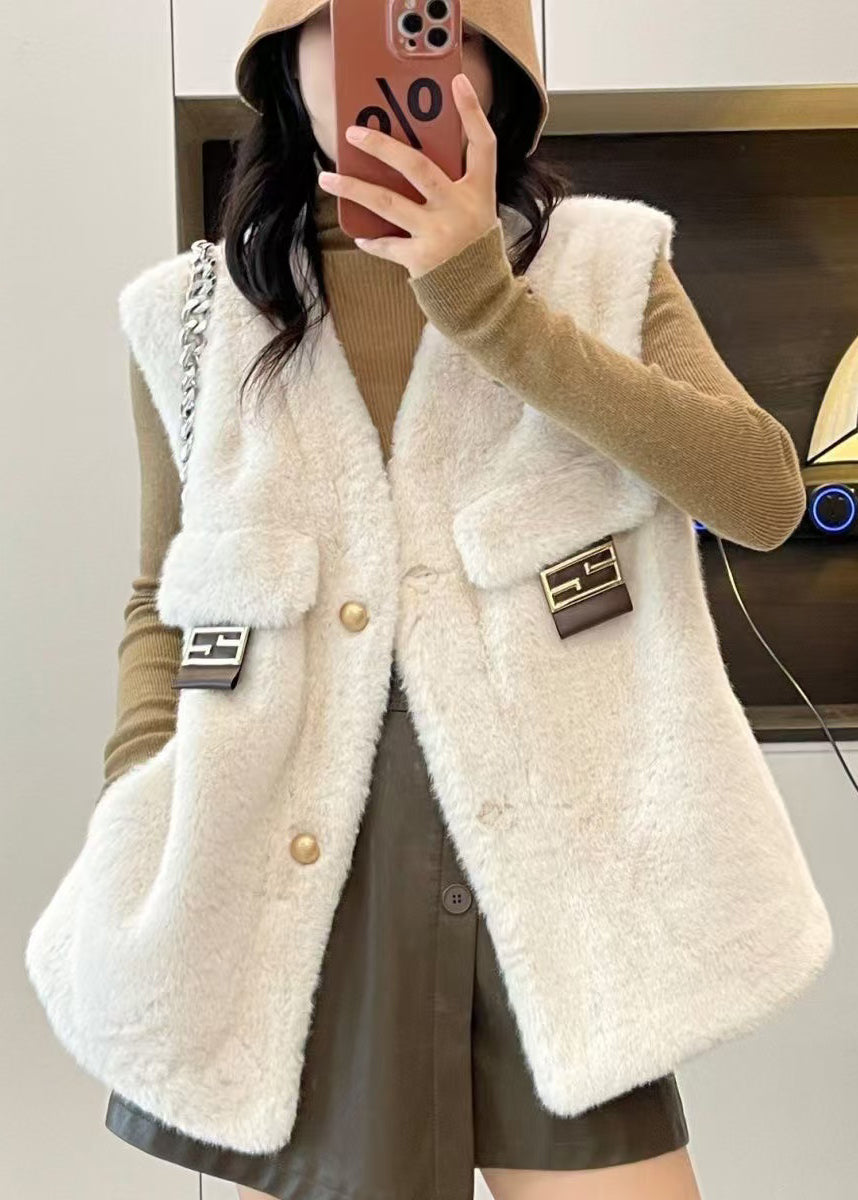 White Double Pockets V Neck Coat main image 0