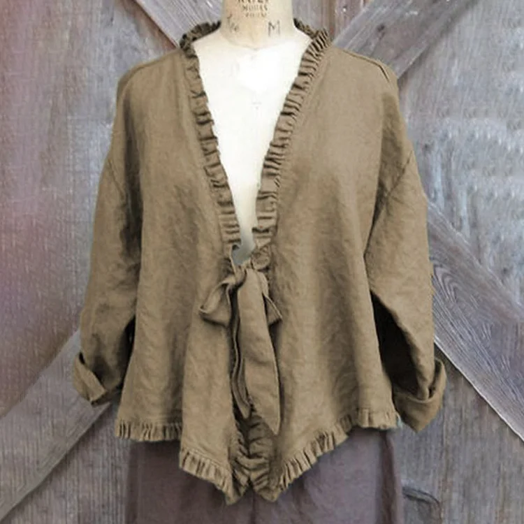 Vintage Solid Stringy Selvedge Comfy Linen Cotton Cardigan