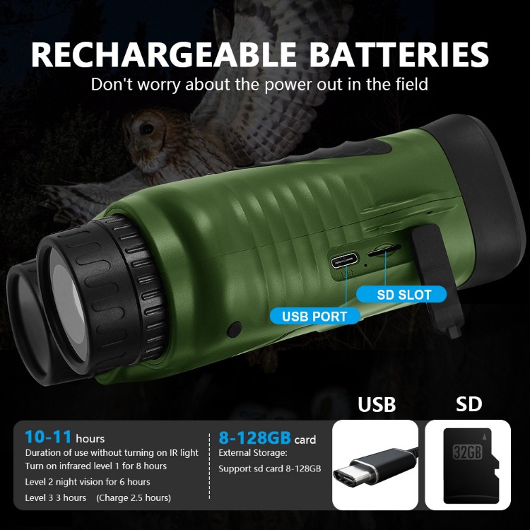 BekinTek Night Vision Binoculars Rechargeable Telescope Infrared NVG Goggles Full Dark Observing 7x IR Adjustment 8x Digital Zoom 2.5K Video Recording 40M Photo 3 Inches Large HD Screen with 32G TF Card for Low Light Bird Watching Camping Concerts 12