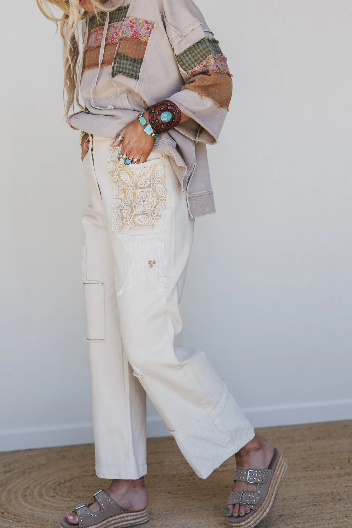 Liora Patchwork Pants - Cream