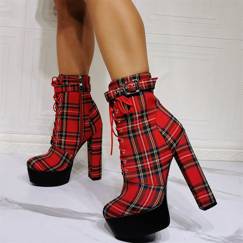 Red plaid felt on sale women's bota boots