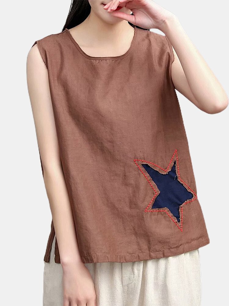 Stars Embroidery O neck Tank Top For Women P1711522