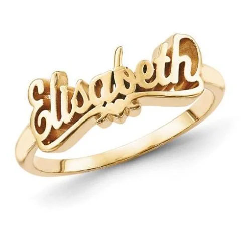 Personalized Name Ring With Heart Stackable Custom Rings Gold