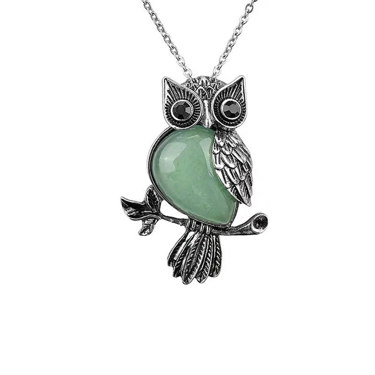owl orgonite stone necklace with green aventurine