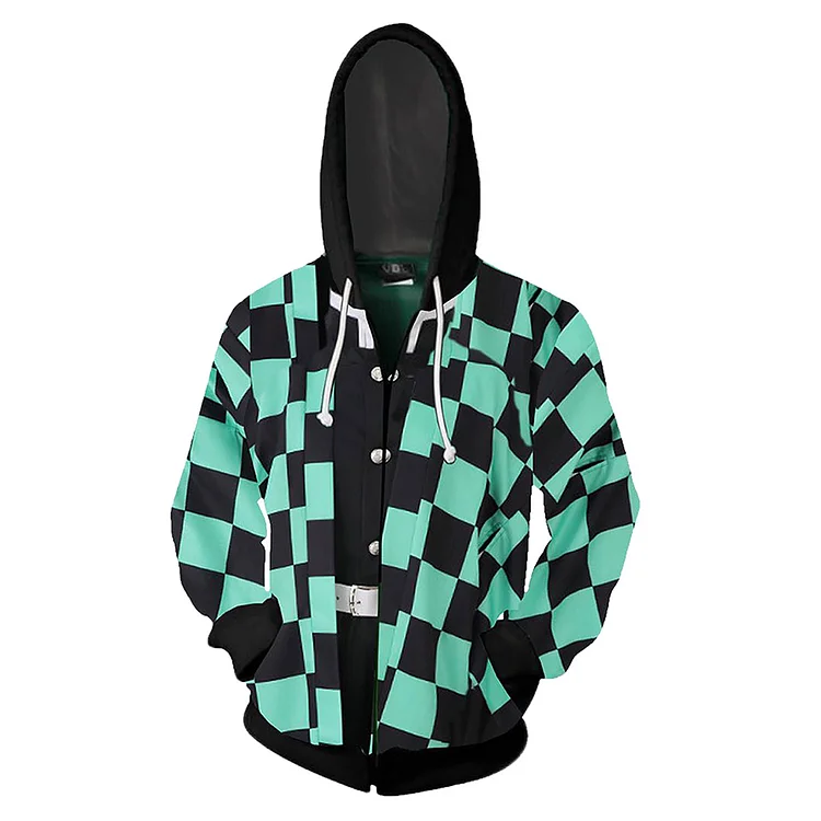 Kamado Tanjirou Green Hoodie Coat Outfits Cosplay Costume Halloween Carnival Suit