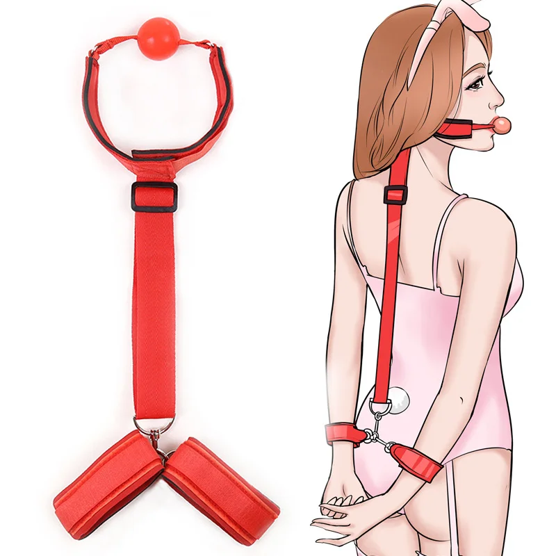 Adult Toy Ball Gag with Handcuffs - Rose Toy