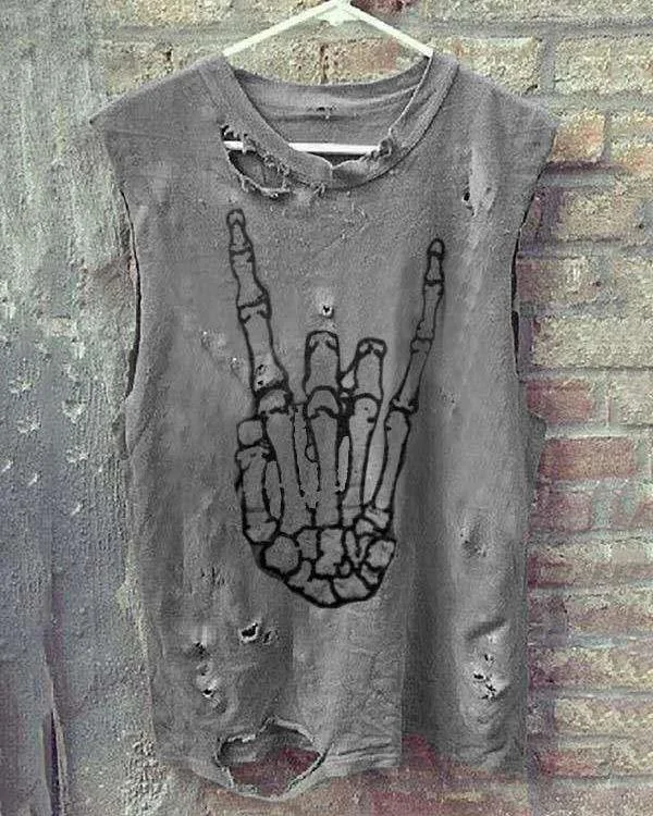 Street Print Sleeveless Hole Vest