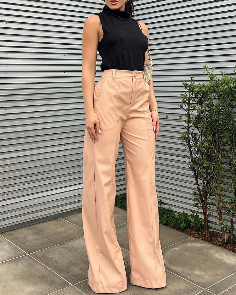 Casual Turtleneck Vest & Trousers Two-piece Set