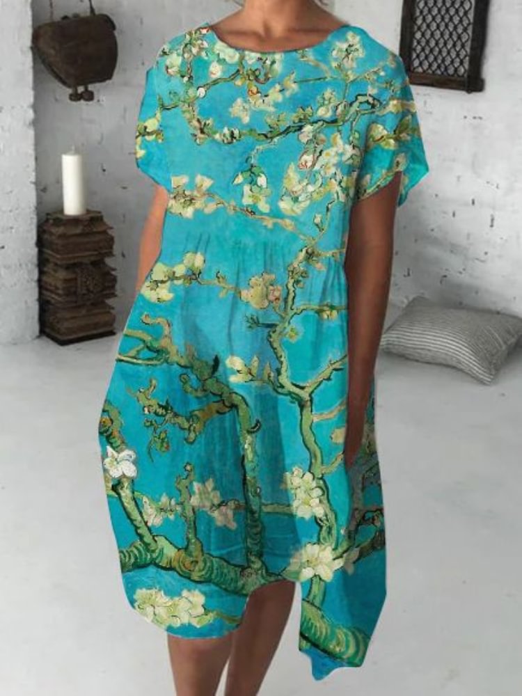 Almond Blossom Pleated Midi Dress