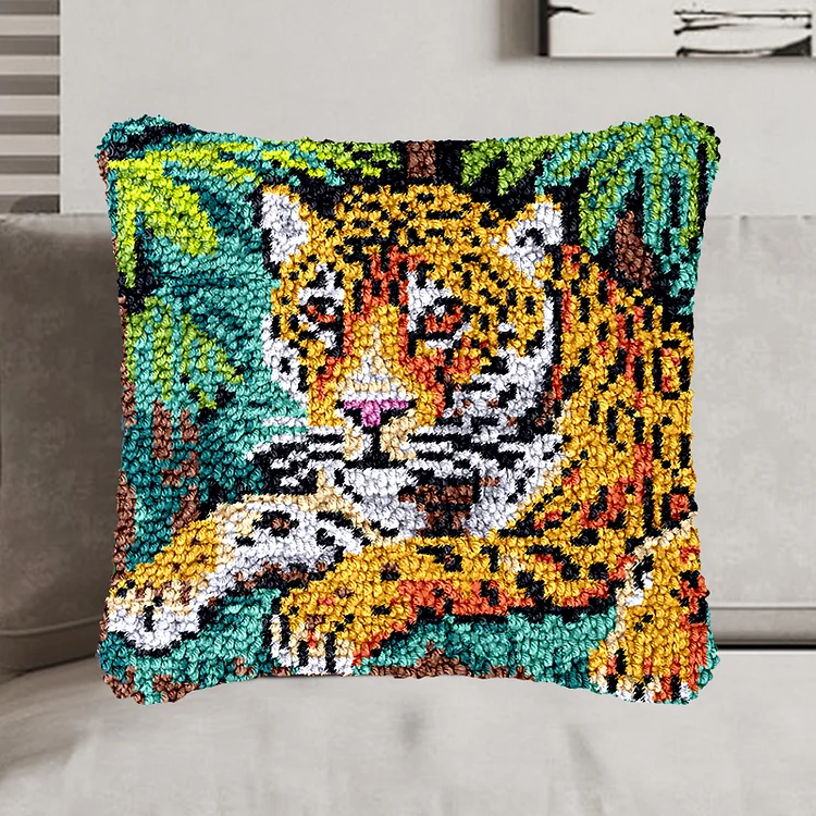 Forest Leopard Pillowcase Latch Hook Kit for Adult, Beginner and Kid veirousa