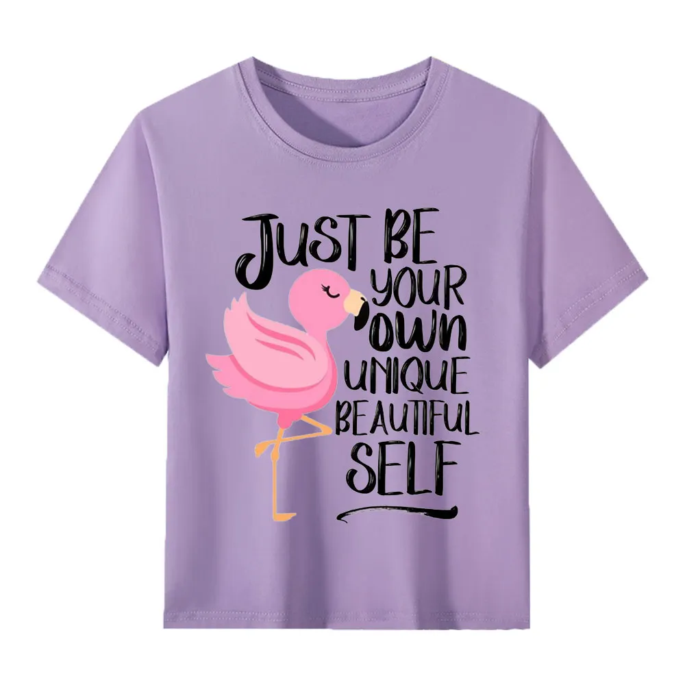 【2Y-13Y】Just Be Your Own Unique Beautiful Self Flamingo Graphic T-Shirt For Kids