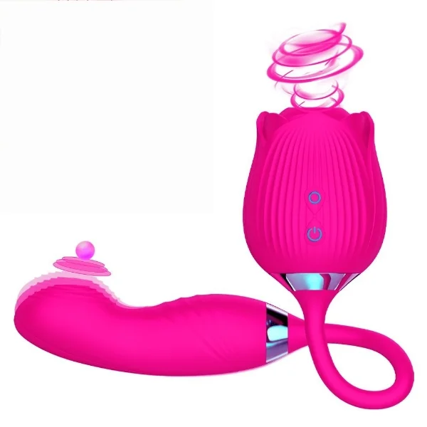 Hot pink Rose Sexual Toys Sucking Vibrator with Rose Dildo