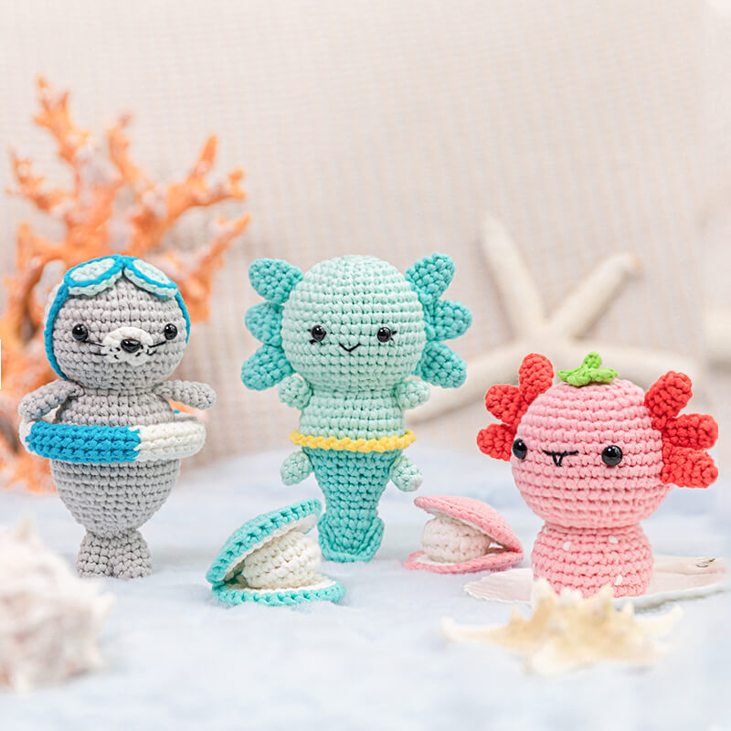 MeWaii®Crochet Axolotl And Seal Crochet Kit for Beginners with