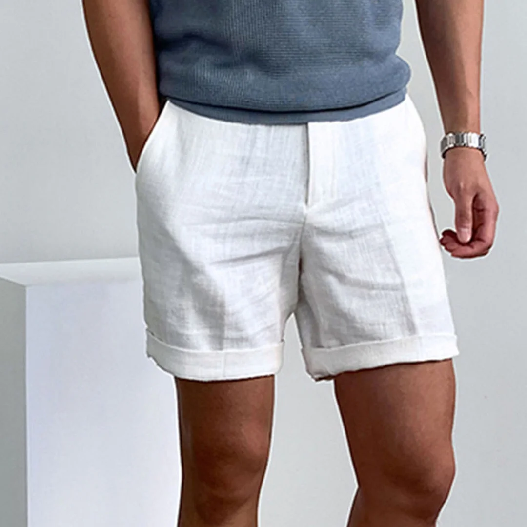 Gentleman Classic Plain Breathable Drawstring Linen Shorts-inspireuse